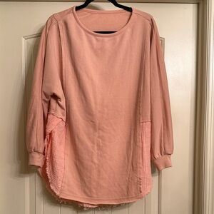 Pink Long Sleeve Top with Frayed Hem - NWOT